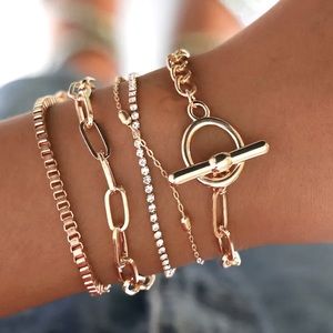 NEW Gold Box Chain Rhinestone Bracelets